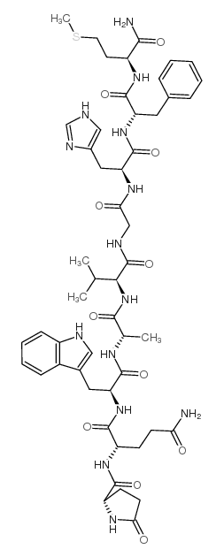 GLP-GLN-TRP-ALA-VAL-GLY-HIS-PHE-MET-NH2